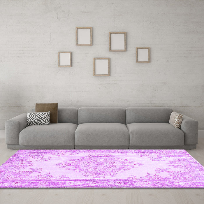 Machine Washable Abstract Purple Contemporary Area Rugs in a Living Room, wshcon449pur
