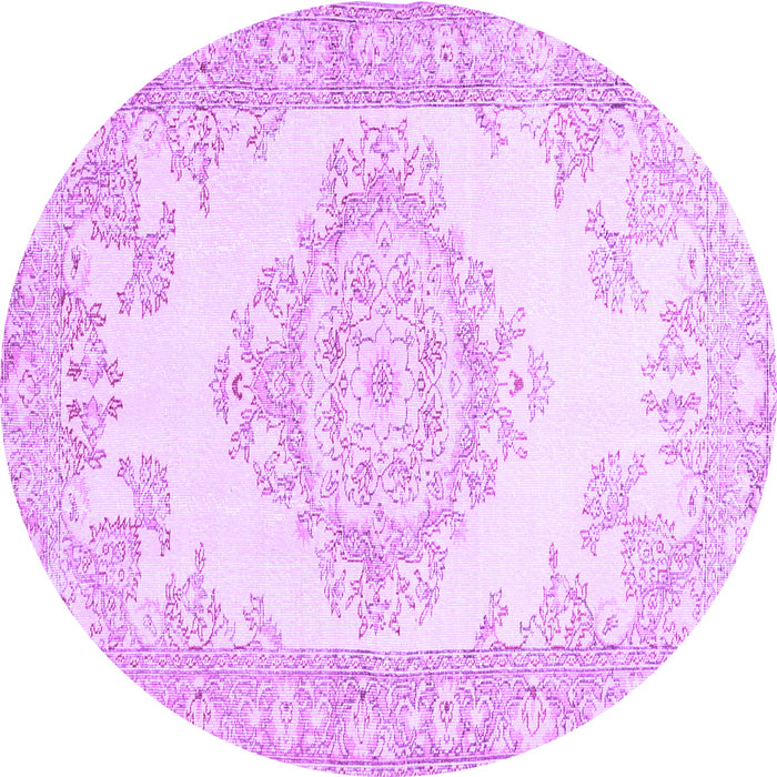 Round Machine Washable Abstract Purple Contemporary Area Rugs, wshcon449pur