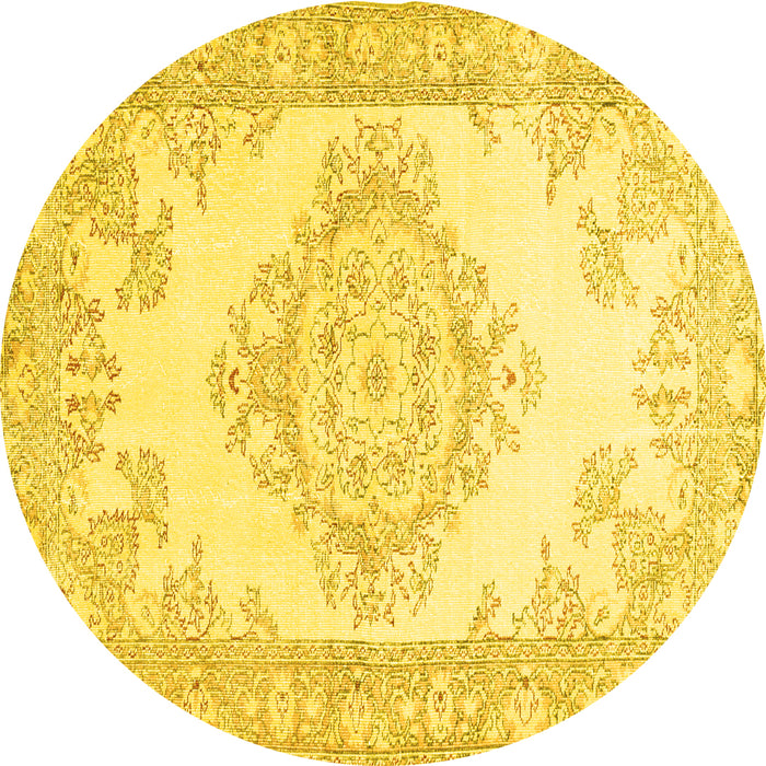 Round Abstract Yellow Contemporary Rug, con449yw