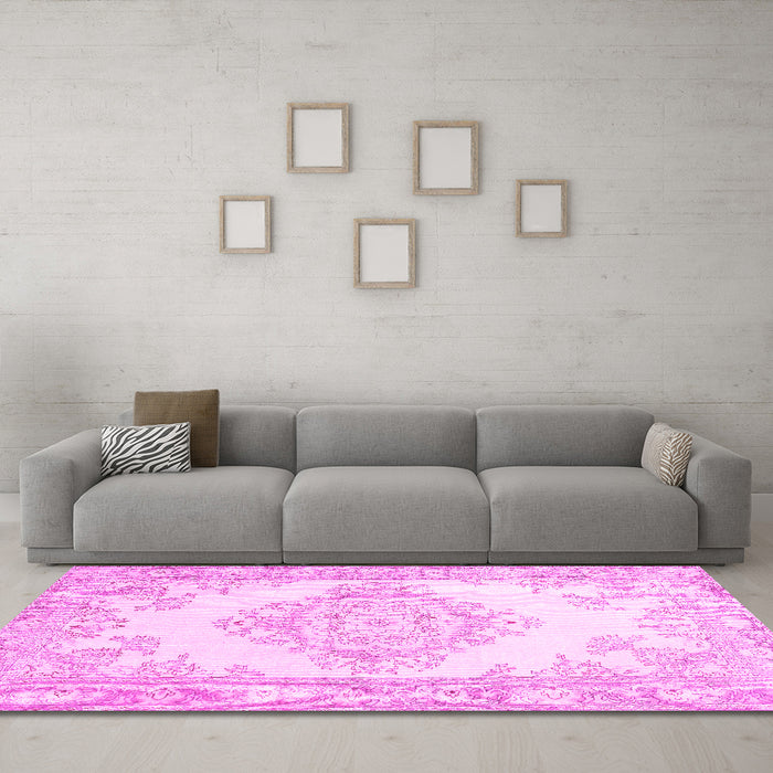 Machine Washable Abstract Pink Contemporary Rug in a Living Room, wshcon449pnk