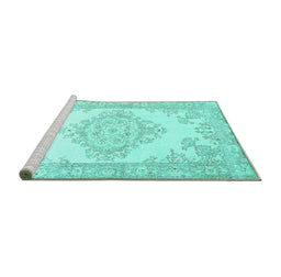 Sideview of Machine Washable Abstract Turquoise Contemporary Area Rugs, wshcon449turq