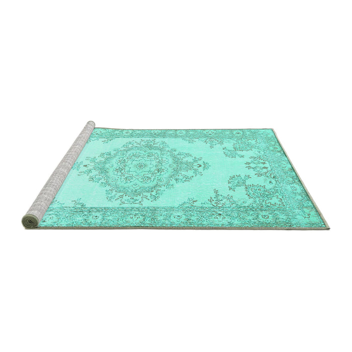 Sideview of Machine Washable Abstract Turquoise Contemporary Area Rugs, wshcon449turq