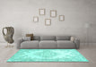 Machine Washable Abstract Turquoise Contemporary Area Rugs in a Living Room,, wshcon449turq