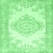 Square Machine Washable Abstract Emerald Green Contemporary Area Rugs, wshcon449emgrn