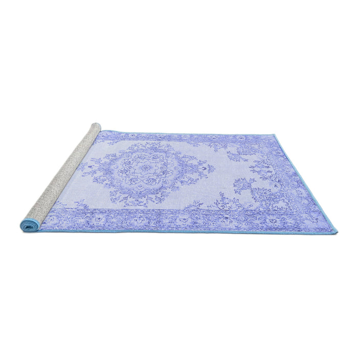 Sideview of Machine Washable Abstract Blue Contemporary Rug, wshcon449blu