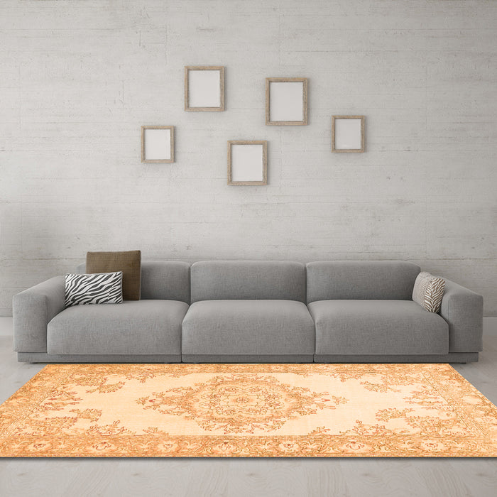 Machine Washable Abstract Orange Contemporary Area Rugs in a Living Room, wshcon449org