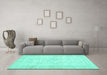 Machine Washable Abstract Turquoise Contemporary Area Rugs in a Living Room,, wshcon450turq