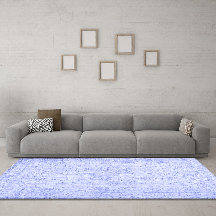 Machine Washable Abstract Blue Contemporary Rug in a Living Room, wshcon450blu