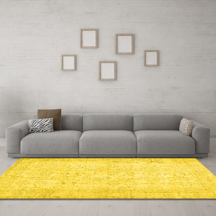 Machine Washable Abstract Yellow Contemporary Rug in a Living Room, wshcon450yw
