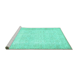 Sideview of Machine Washable Abstract Turquoise Contemporary Area Rugs, wshcon450turq