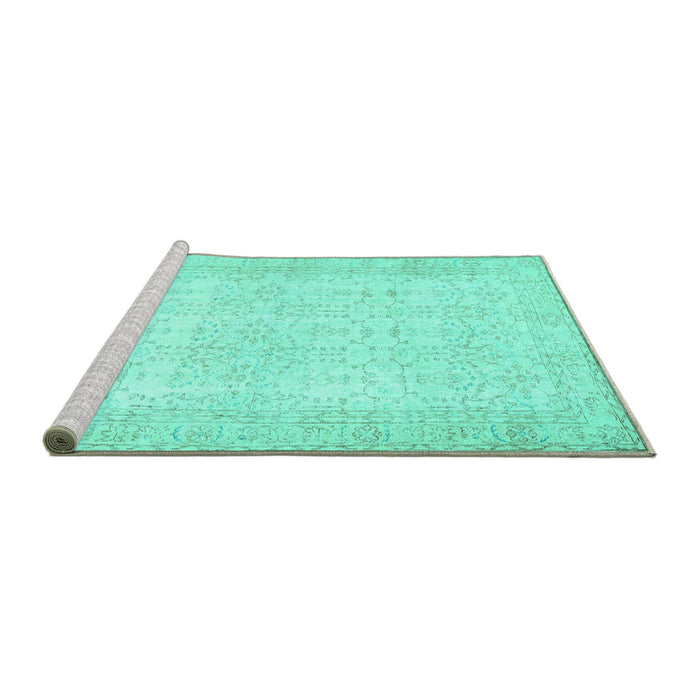 Sideview of Machine Washable Abstract Turquoise Contemporary Area Rugs, wshcon450turq