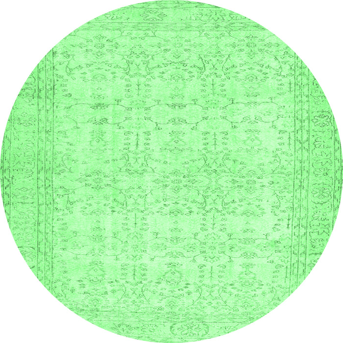 Round Machine Washable Abstract Emerald Green Contemporary Area Rugs, wshcon450emgrn