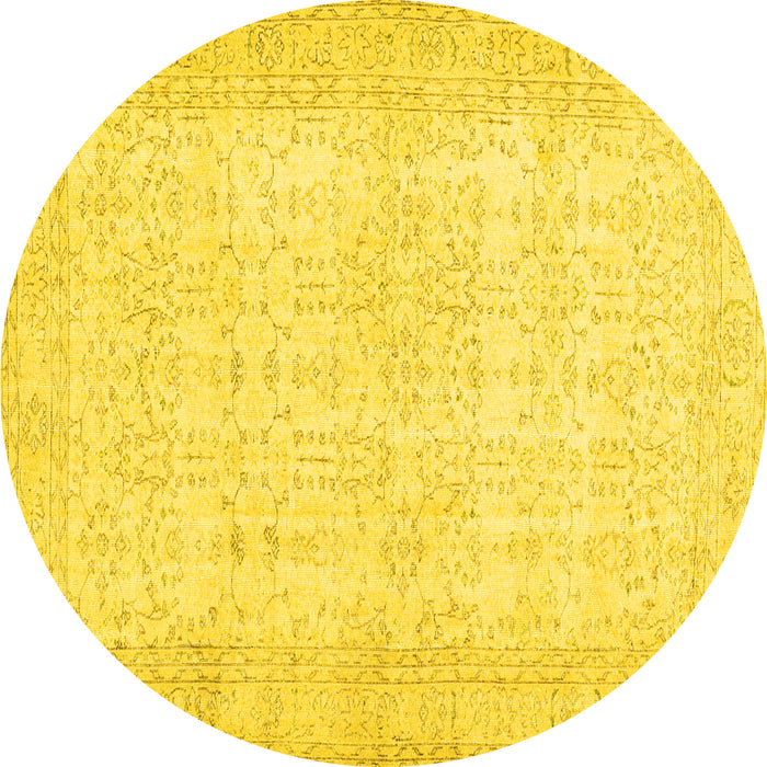 Round Machine Washable Abstract Yellow Contemporary Rug, wshcon450yw