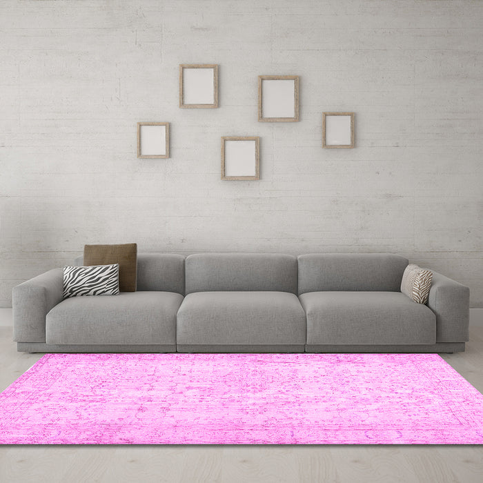 Machine Washable Abstract Pink Contemporary Rug in a Living Room, wshcon450pnk