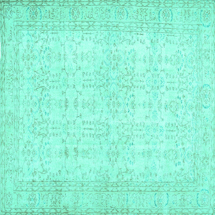 Square Machine Washable Abstract Turquoise Contemporary Area Rugs, wshcon450turq