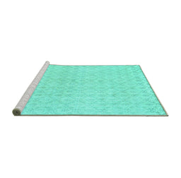 Sideview of Machine Washable Abstract Turquoise Contemporary Area Rugs, wshcon451turq