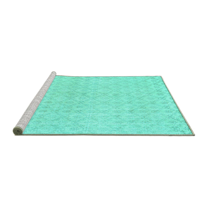 Sideview of Machine Washable Abstract Turquoise Contemporary Area Rugs, wshcon451turq