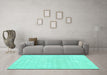 Machine Washable Abstract Turquoise Contemporary Area Rugs in a Living Room,, wshcon451turq