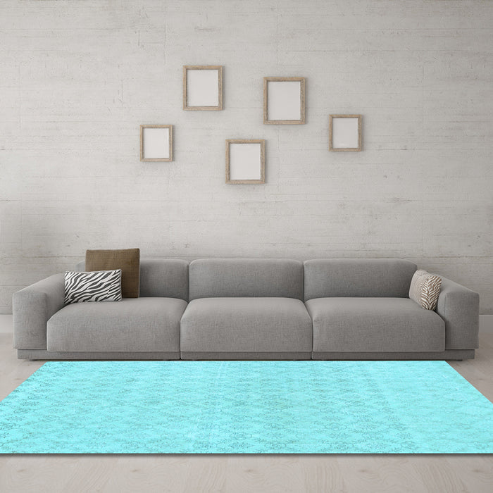 Machine Washable Abstract Light Blue Contemporary Rug in a Living Room, wshcon451lblu