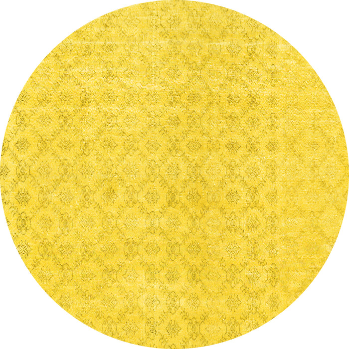 Round Machine Washable Abstract Yellow Contemporary Rug, wshcon451yw