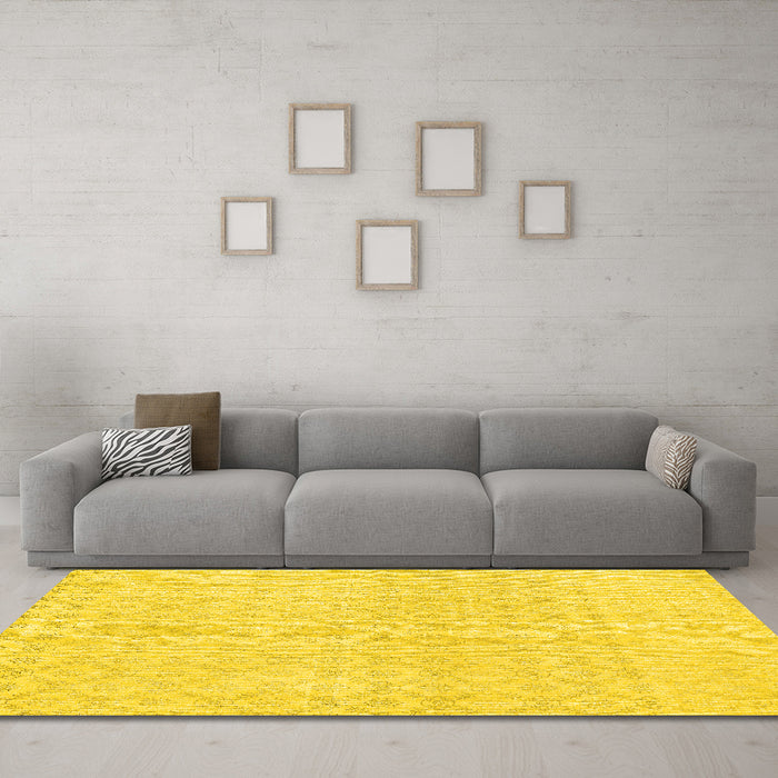 Machine Washable Abstract Yellow Contemporary Rug in a Living Room, wshcon451yw