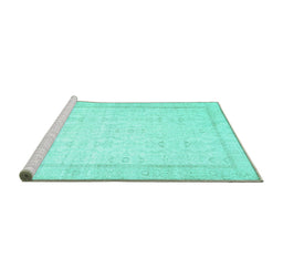 Sideview of Machine Washable Abstract Turquoise Contemporary Area Rugs, wshcon452turq