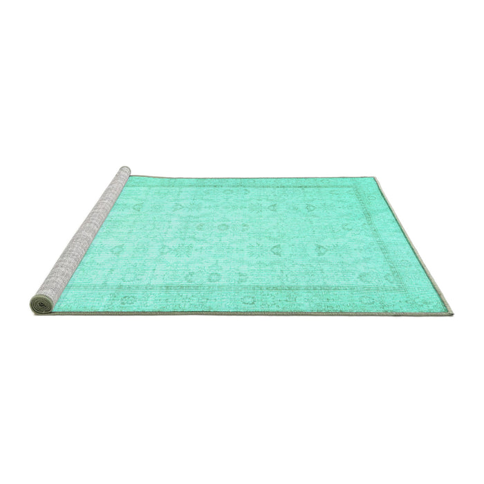 Sideview of Machine Washable Abstract Turquoise Contemporary Area Rugs, wshcon452turq