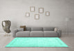 Machine Washable Abstract Turquoise Contemporary Area Rugs in a Living Room,, wshcon452turq