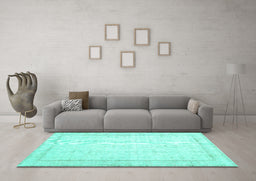 Machine Washable Abstract Turquoise Contemporary Area Rugs in a Living Room,, wshcon452turq