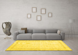 Machine Washable Abstract Yellow Contemporary Rug in a Living Room, wshcon452yw