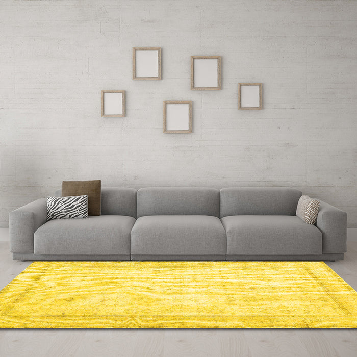 Machine Washable Abstract Yellow Contemporary Rug in a Living Room, wshcon452yw