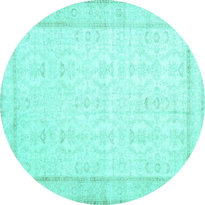 Round Abstract Turquoise Contemporary Rug, con452turq