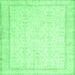 Square Machine Washable Abstract Emerald Green Contemporary Area Rugs, wshcon452emgrn