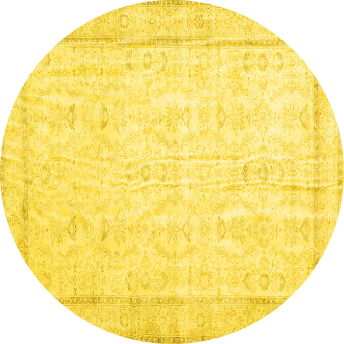 Round Machine Washable Abstract Yellow Contemporary Rug, wshcon452yw