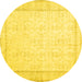 Round Machine Washable Abstract Yellow Contemporary Rug, wshcon452yw