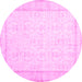 Round Machine Washable Abstract Pink Contemporary Rug, wshcon452pnk