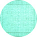 Round Machine Washable Abstract Turquoise Contemporary Area Rugs, wshcon452turq