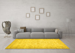 Machine Washable Abstract Yellow Contemporary Rug in a Living Room, wshcon453yw