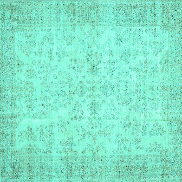 Square Machine Washable Abstract Turquoise Contemporary Area Rugs, wshcon453turq