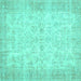 Square Machine Washable Abstract Turquoise Contemporary Area Rugs, wshcon453turq