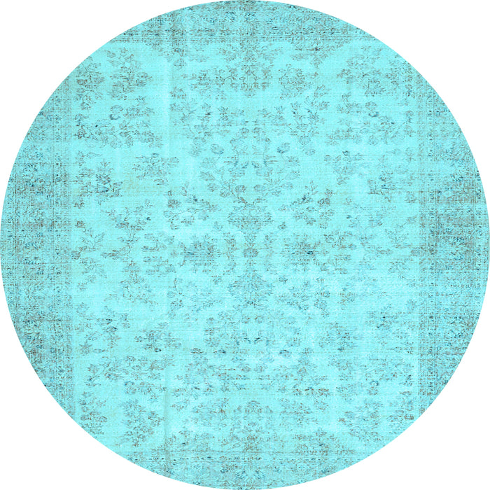 Round Abstract Light Blue Contemporary Rug, con453lblu