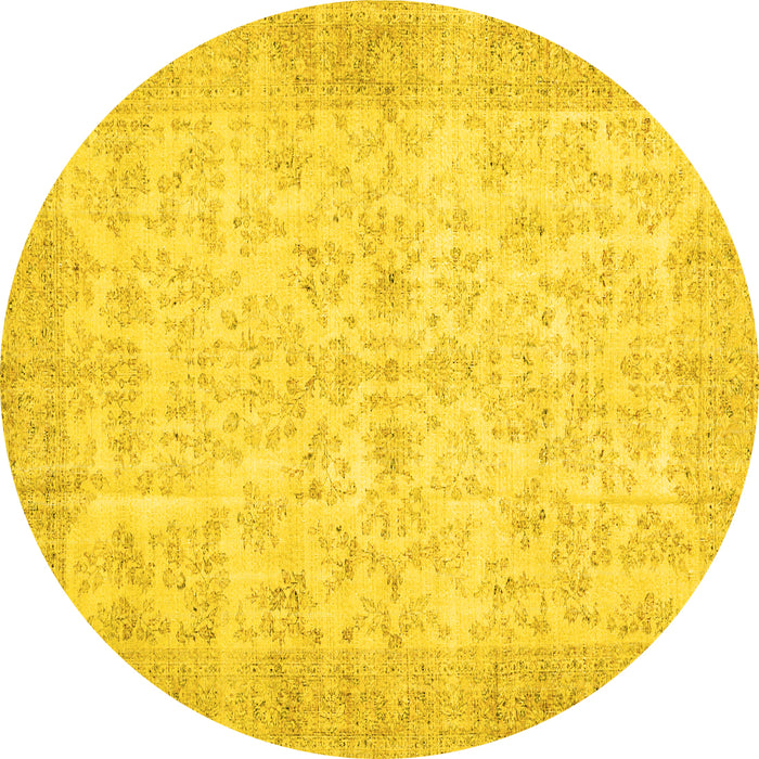 Round Machine Washable Abstract Yellow Contemporary Rug, wshcon453yw