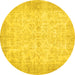 Round Machine Washable Abstract Yellow Contemporary Rug, wshcon453yw