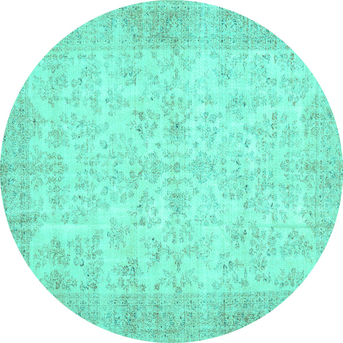 Round Machine Washable Abstract Turquoise Contemporary Area Rugs, wshcon453turq