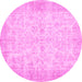 Round Machine Washable Abstract Pink Contemporary Rug, wshcon453pnk