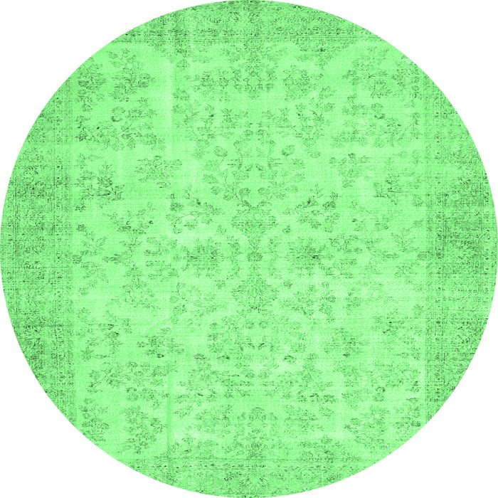 Round Machine Washable Abstract Emerald Green Contemporary Area Rugs, wshcon453emgrn