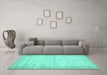Machine Washable Abstract Turquoise Contemporary Area Rugs in a Living Room,, wshcon453turq