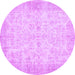 Round Machine Washable Abstract Purple Contemporary Area Rugs, wshcon453pur