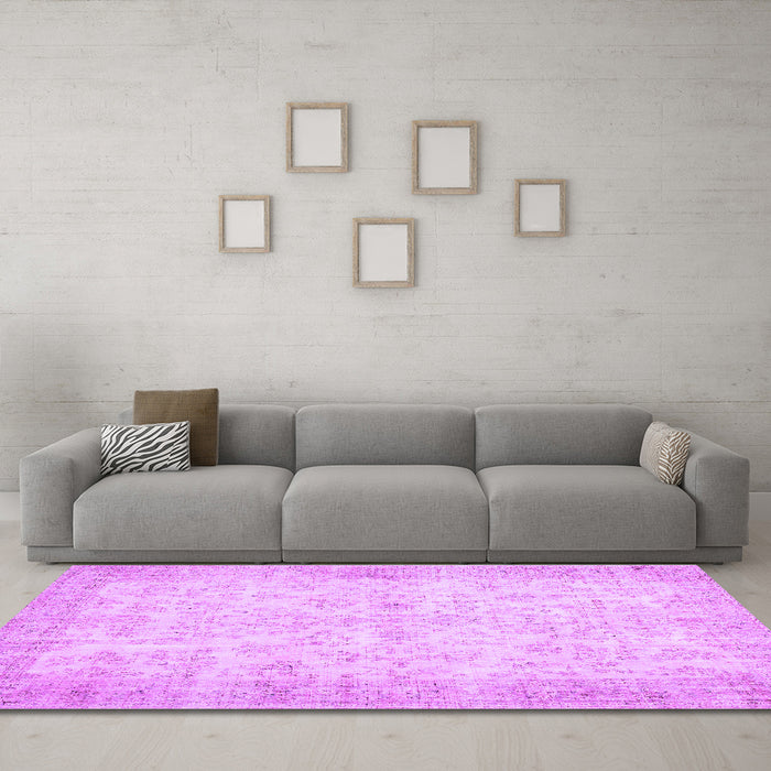 Machine Washable Abstract Purple Contemporary Area Rugs in a Living Room, wshcon453pur