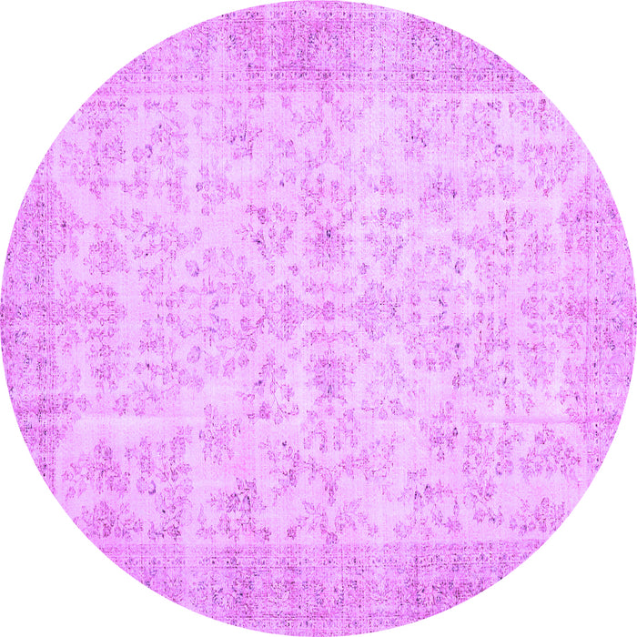 Round Abstract Purple Contemporary Rug, con453pur